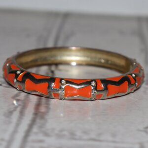🧡✨ Gold & Orange Bangle Bracelet · Rhinestone Accents · 2 3/8" Wide